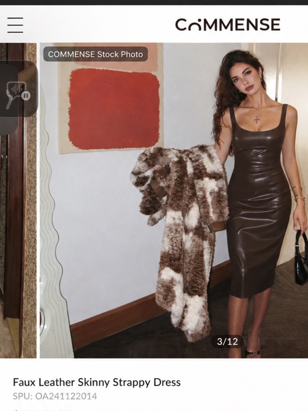 COMMENSE Dark Brown Tone Faux Leather Square Neck Midi Dress Size L NWT - Picture 16 of 16